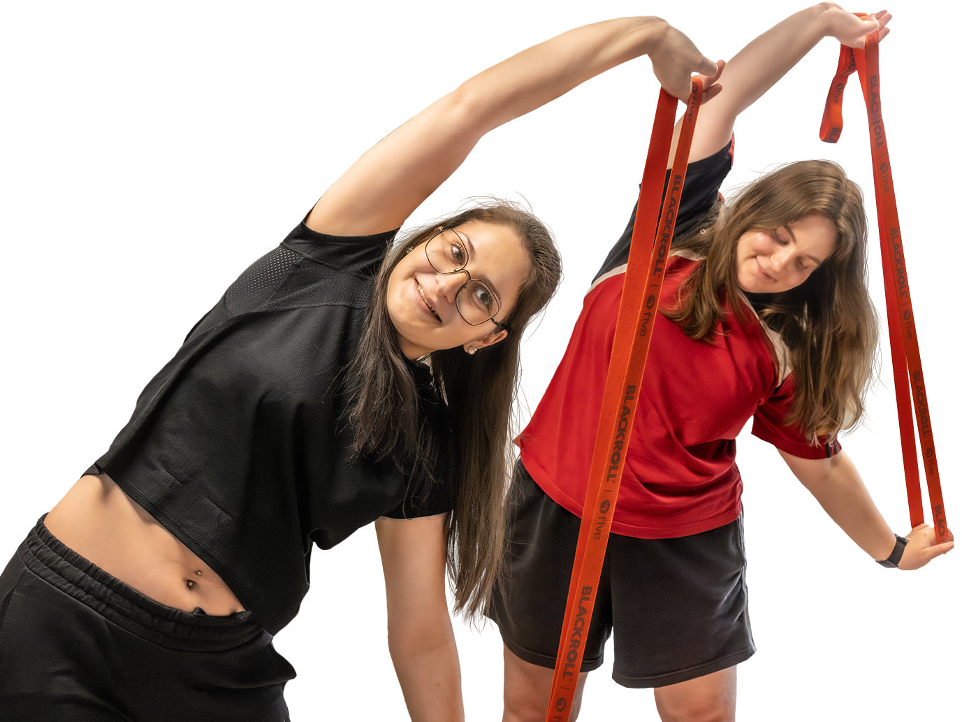five beweglichkeitstraining rangendingen - stretch band übung von 2 patienten